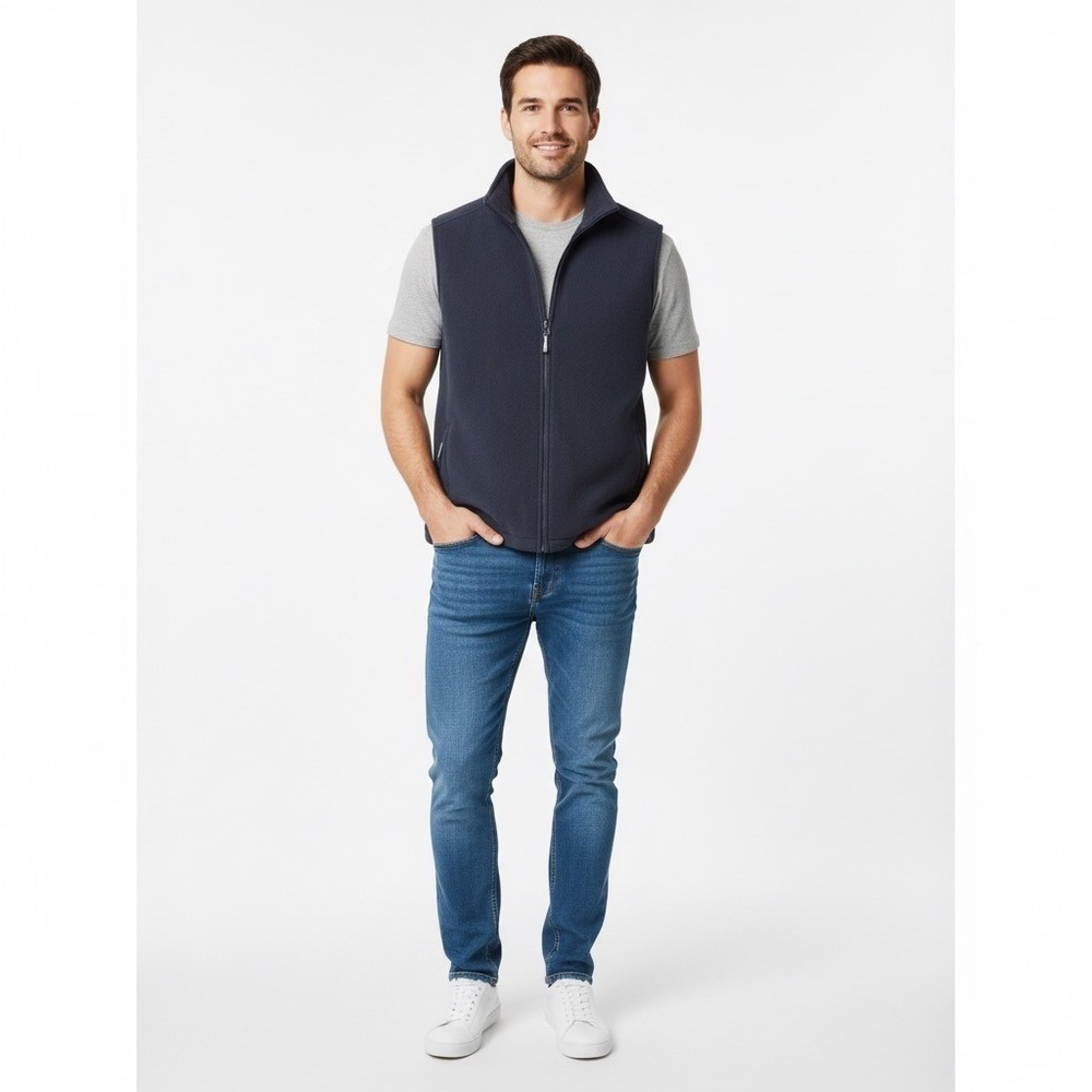 Lands End Mens Size Large Navy Blue Fleece Vest Full Zip Outdoors Hiking‎ Fall